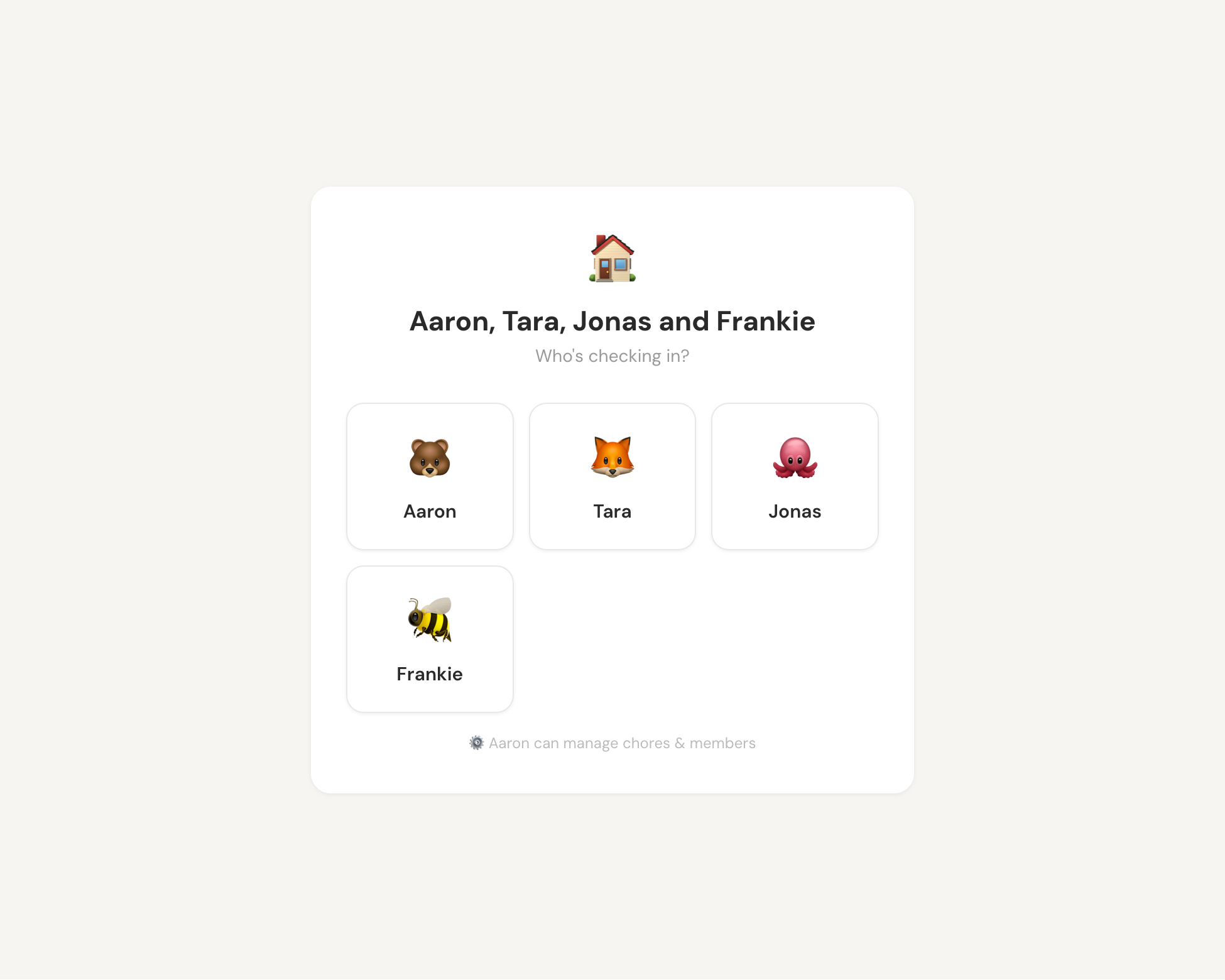 Chore Tracker landing screen.